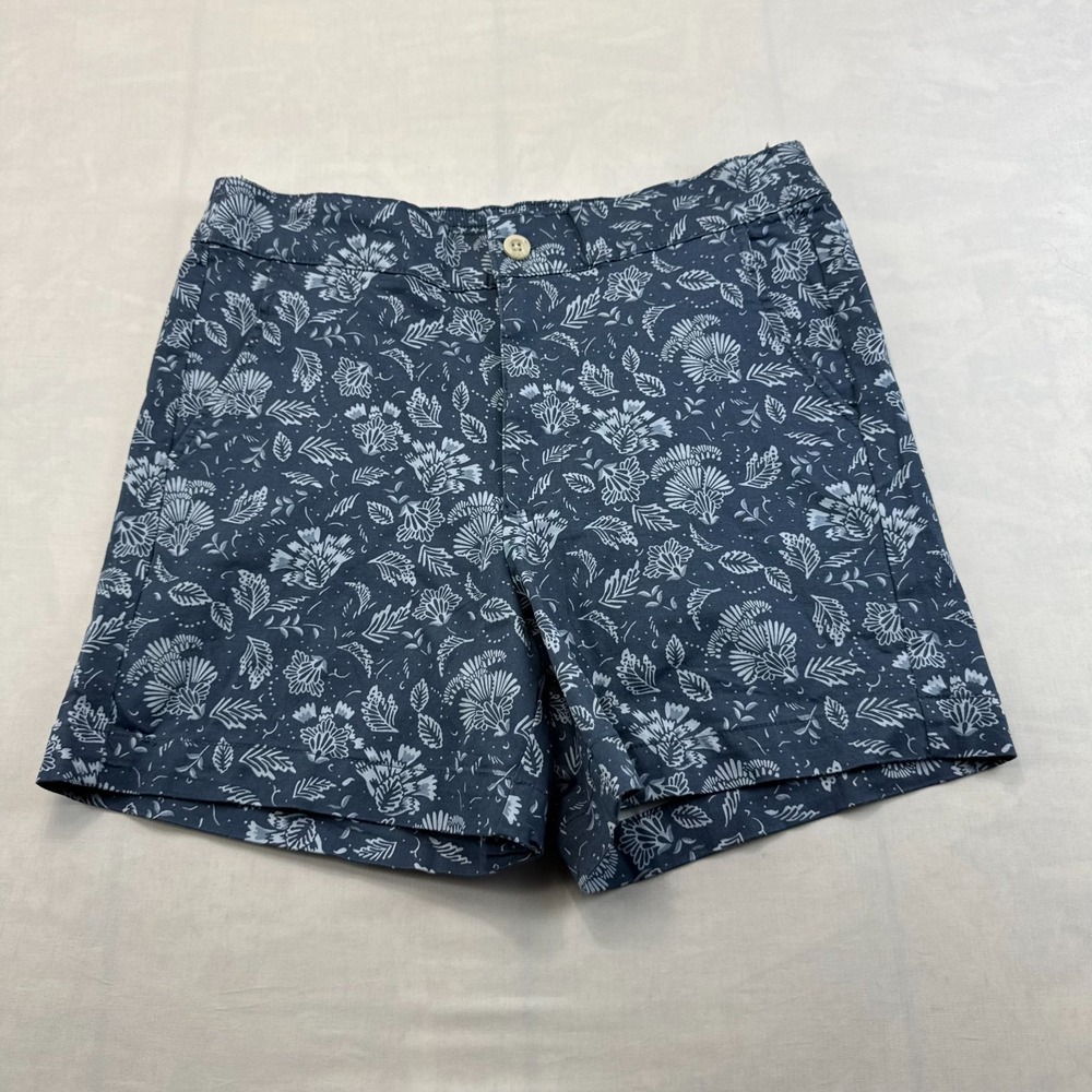 Jachs Girlfriend Chino Shorts Womens Medium Blue Gray Floral Mid Rise Flat Front
